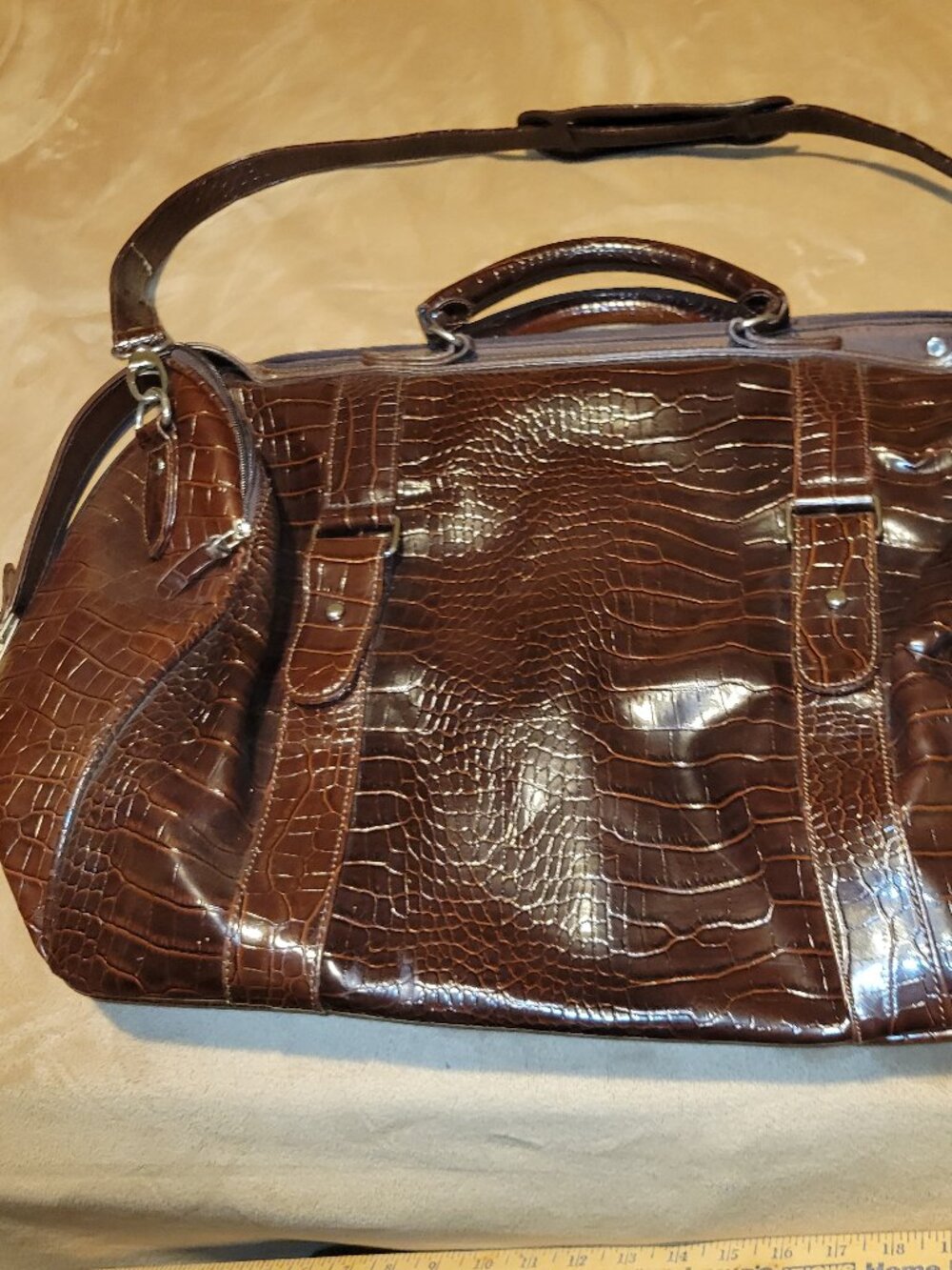 Bath & Body Works Brown Faux Croc Large Weekender Tote Bag Travel Carry On